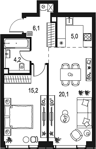 Планировка — Левел Мичуринский, 2-комн., 51 м²
