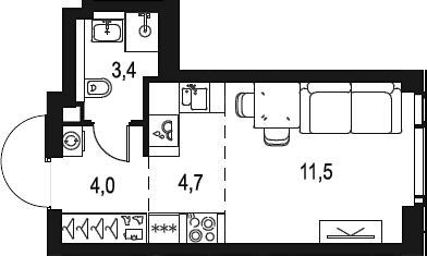 Планировка — Левел Мичуринский, Студия, 24 м²