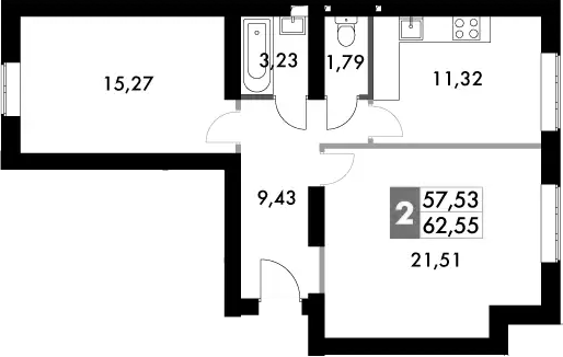 Планировка — Парк Апрель, 2-комн., 61 м²