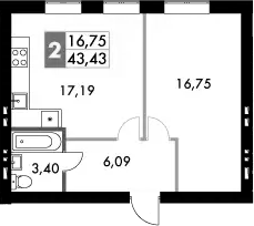 Планировка — Парк Апрель, 2-комн., 43 м²