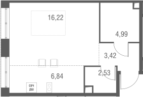 Планировка — Одинбург, Студия, 37 м²