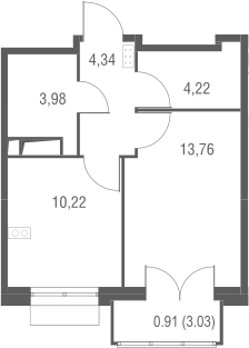 Планировка — Одинбург, 1-комн., 37 м²