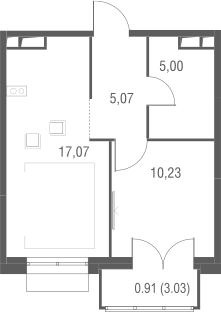Планировка — Одинбург, 1-комн., 37 м²
