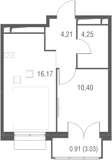 Планировка — Одинбург, 1-комн., 35 м²