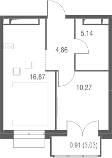 Планировка — Одинбург, 1-комн., 37 м²