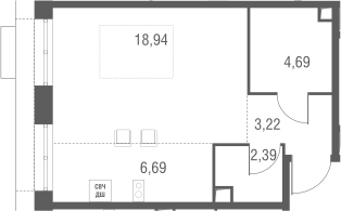 Планировка — Одинбург, Студия, 36 м²