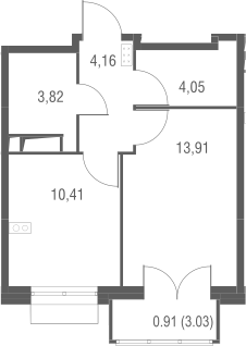 Планировка — Одинбург, 1-комн., 36 м²
