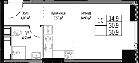 Планировка — Мираполис, Студия, 31 м²