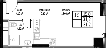 Планировка — Мираполис, Студия, 31 м²