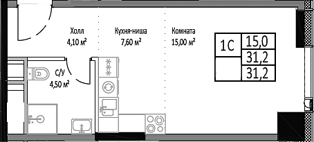 Планировка — Мираполис, Студия, 31 м²