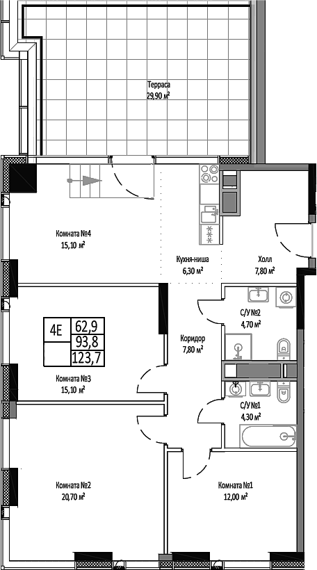 Планировка — Мираполис, 4-комн., 94 м²