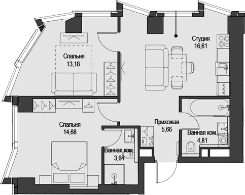 Планировка — Феймос, 3-комн., 59 м²