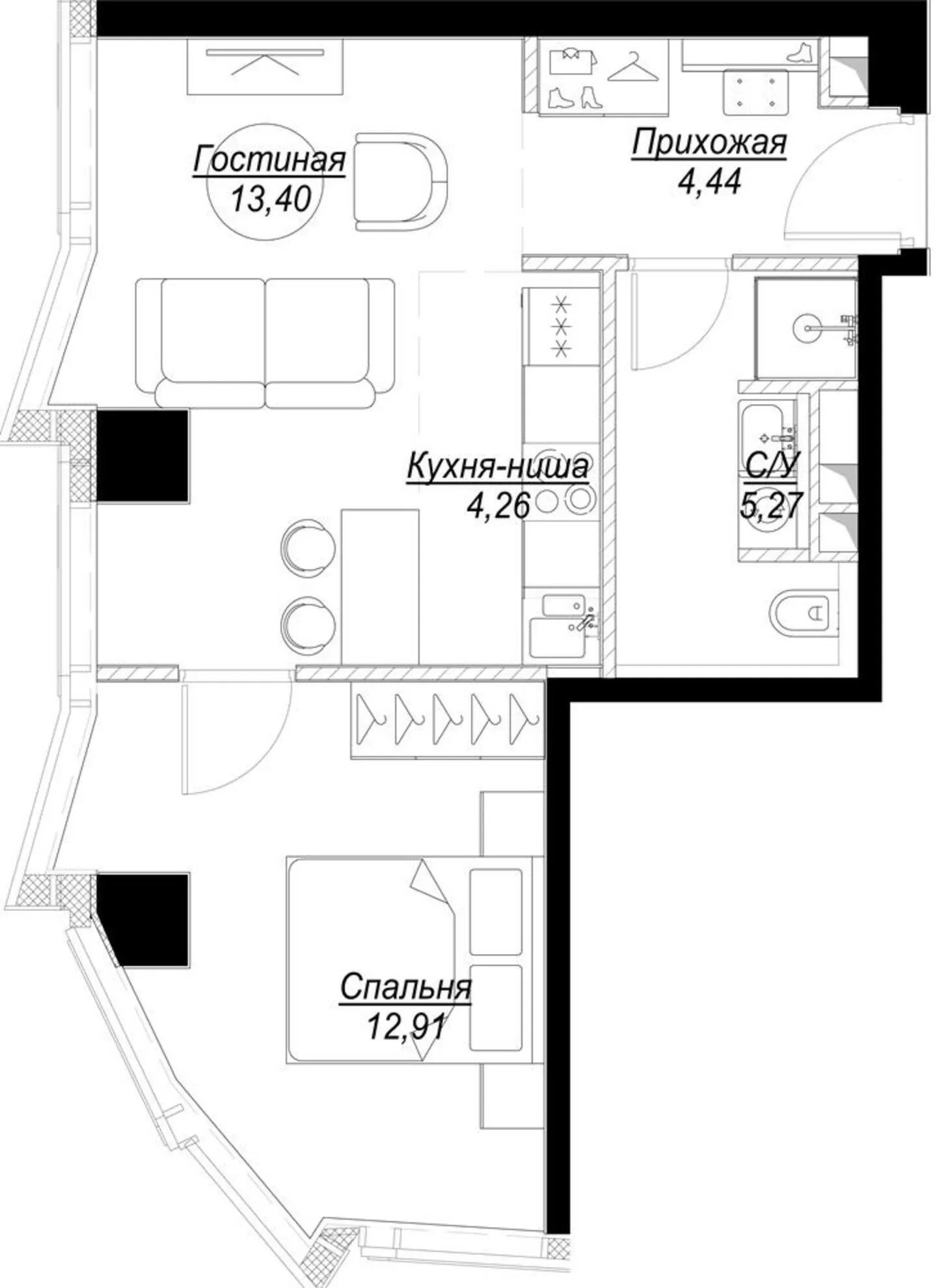 Планировка — Феймос, 2-комн., 41 м²