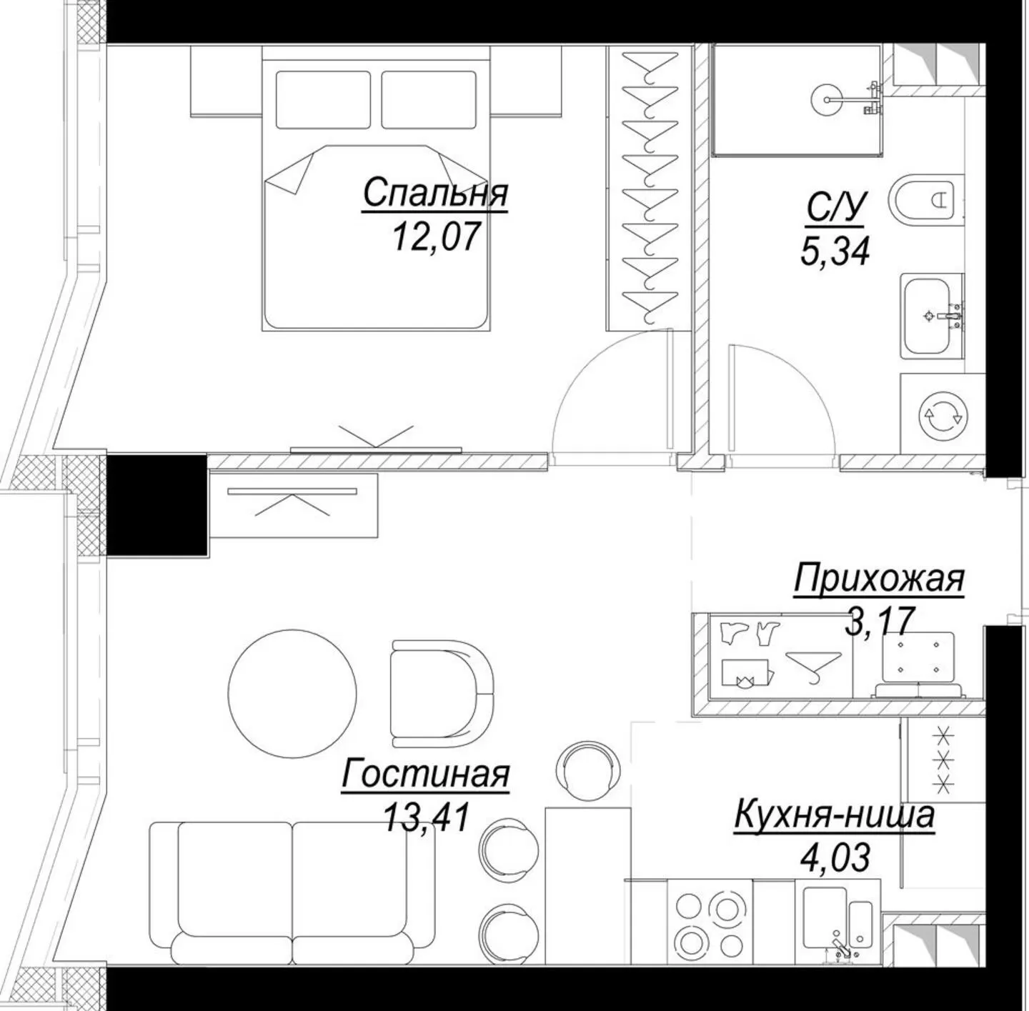 Планировка — Феймос, 2-комн., 38 м²