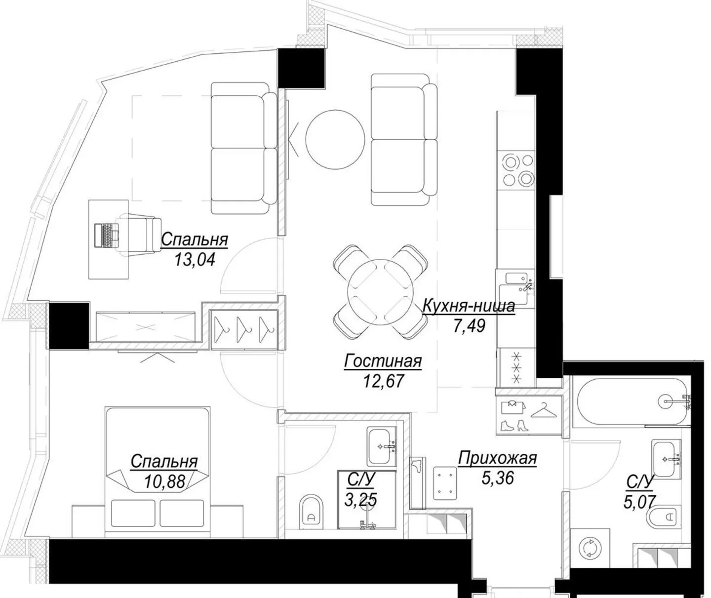 Планировка — Феймос, 3-комн., 58 м²