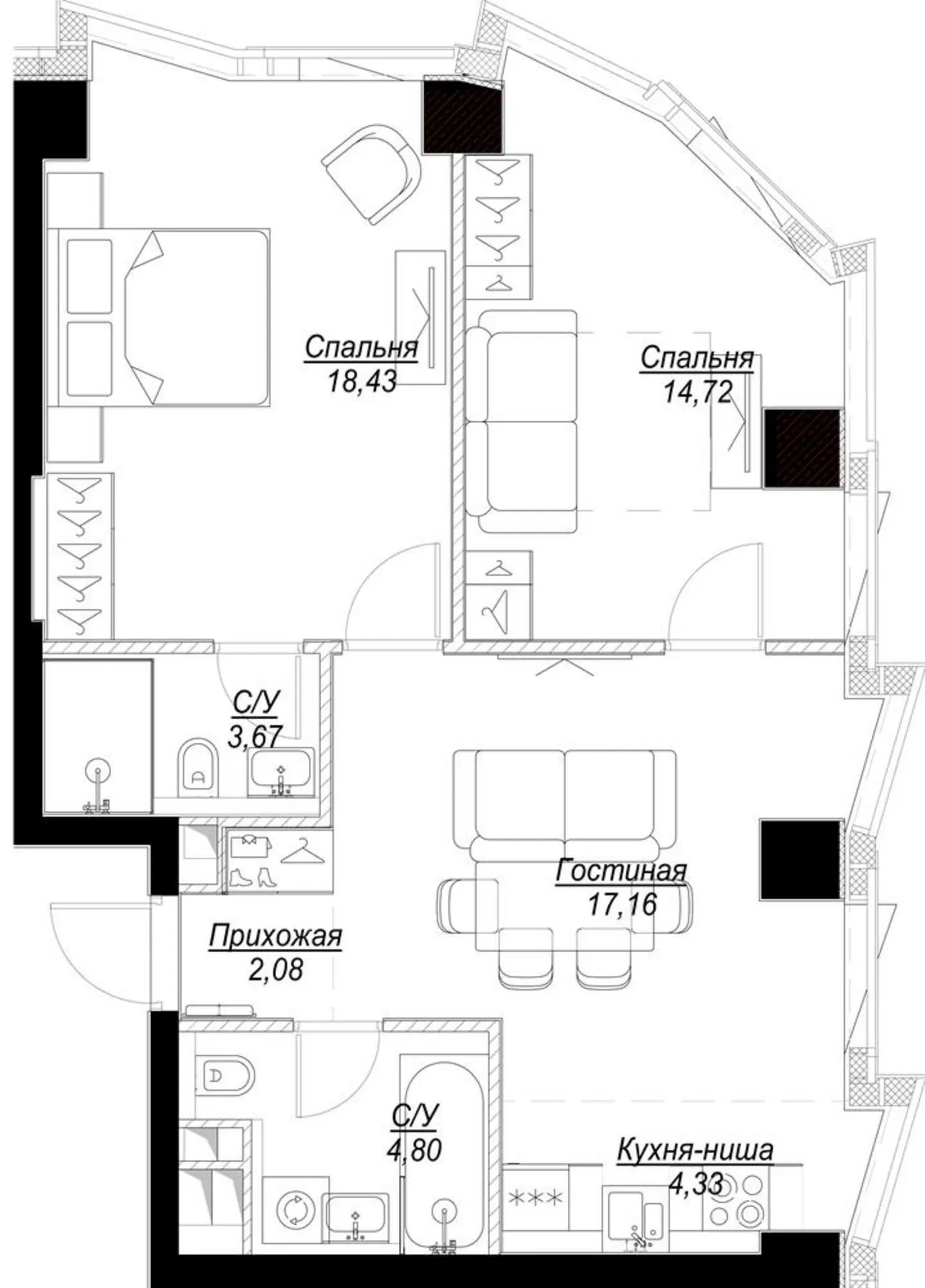 Планировка — Феймос, 3-комн., 65 м²
