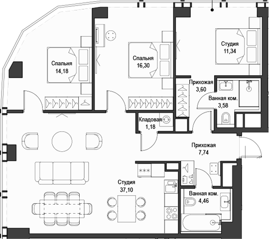 Планировка — Феймос, 4-комн., 99 м²