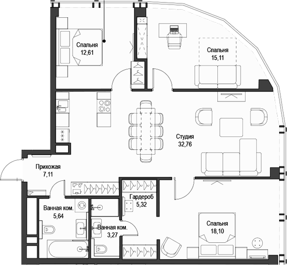 Планировка — Феймос, 4-комн., 100 м²