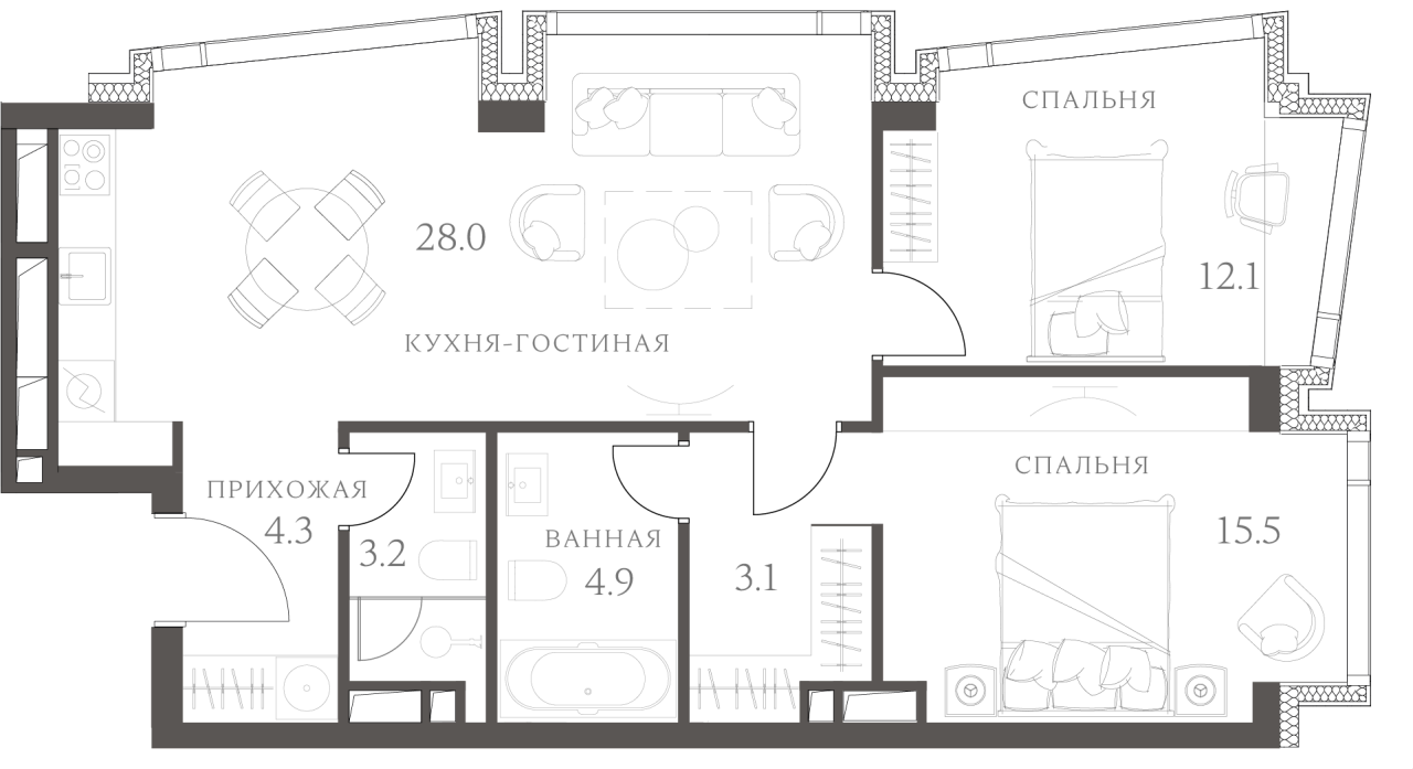 Планировка — AHEAD, 3-комн., 72 м²