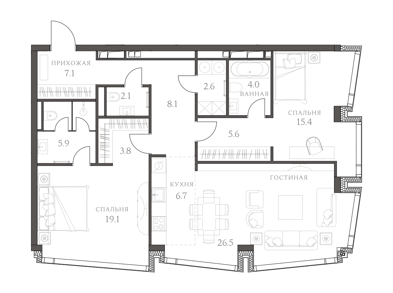 Планировка — AHEAD, 3-комн., 108 м²