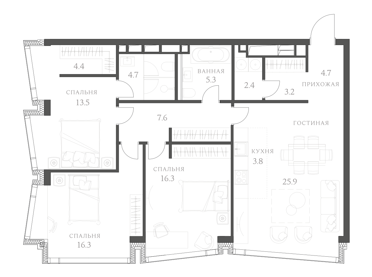 Планировка — AHEAD, 4-комн., 108 м²