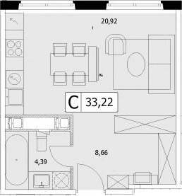 Планировка — У реки.Эко Видное 2.0, Студия, 33 м²