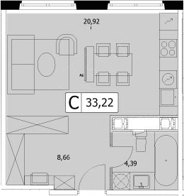 Планировка — У реки.Эко Видное 2.0, Студия, 33 м²