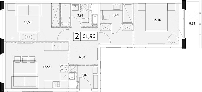 Планировка — У реки.Эко Видное 2.0, 3-комн., 61 м²