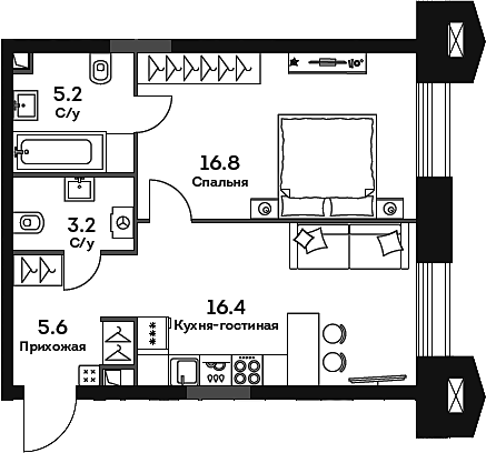 Планировка — Era, 2-комн., 47 м²