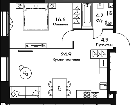 Планировка — Era, 2-комн., 51 м²