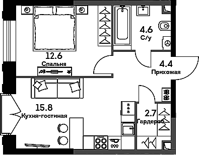 Планировка — Era, 2-комн., 40 м²