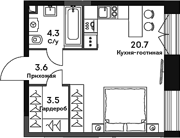 Планировка — Era, Студия, 32 м²