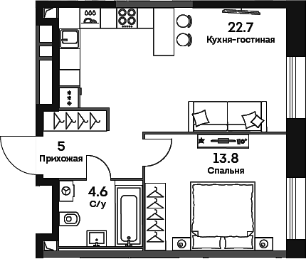 Планировка — Era, 2-комн., 46 м²