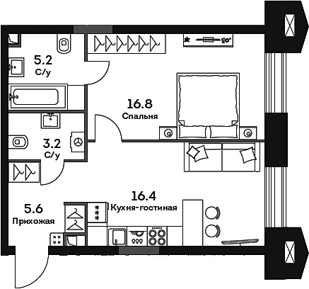 Планировка — Era, 2-комн., 47 м²