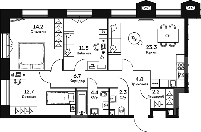 Планировка — Era, 3-комн., 82 м²