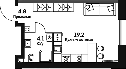 Планировка — Era, Студия, 28 м²