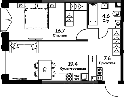 Планировка — Era, 2-комн., 48 м²