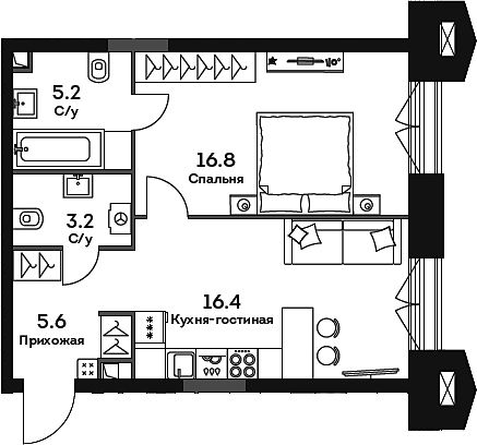 Планировка — Era, 2-комн., 47 м²