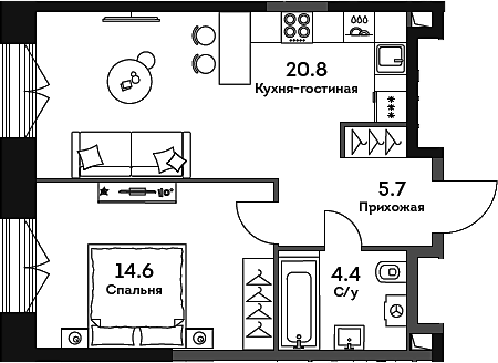 Планировка — Era, 2-комн., 46 м²