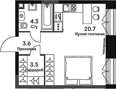 Планировка — Era, Студия, 32 м²