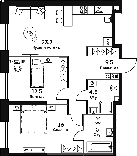 Планировка — Era, 3-комн., 71 м²
