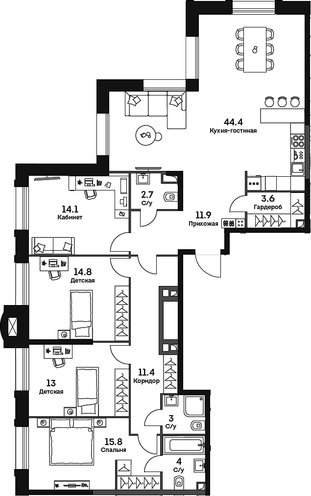Планировка — Era, 5-комн., 139 м²