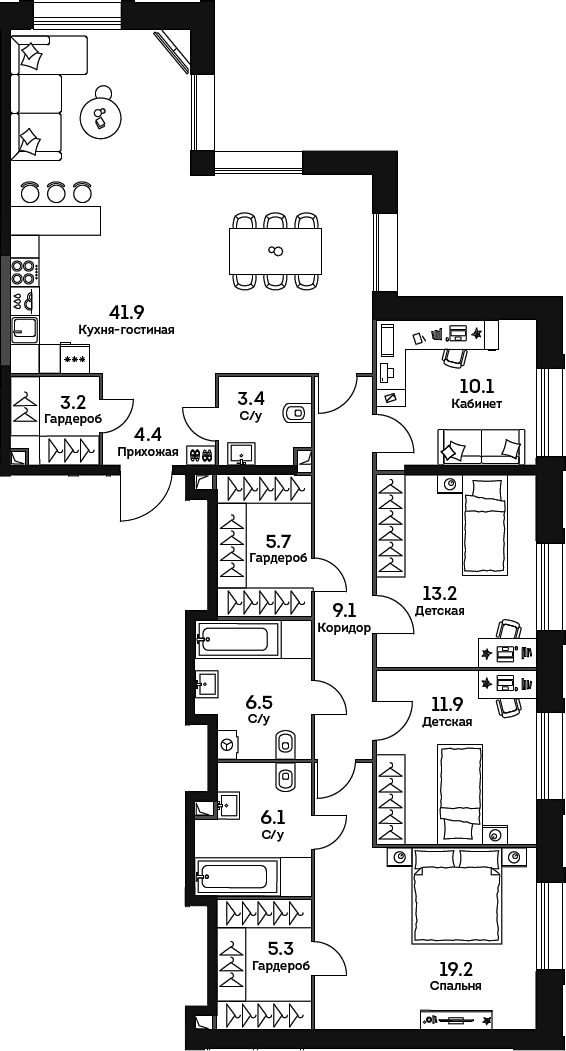 Планировка — Era, 5-комн., 140 м²