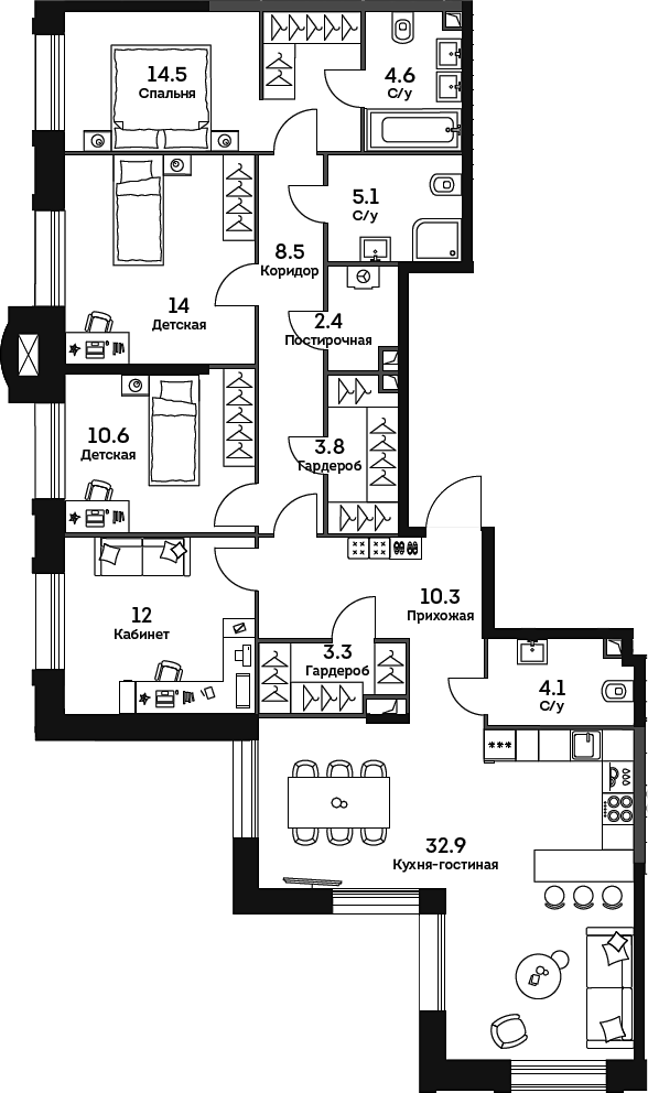 Планировка — Era, 5-комн., 126 м²