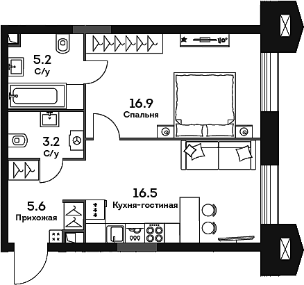 Планировка — Era, 2-комн., 47 м²