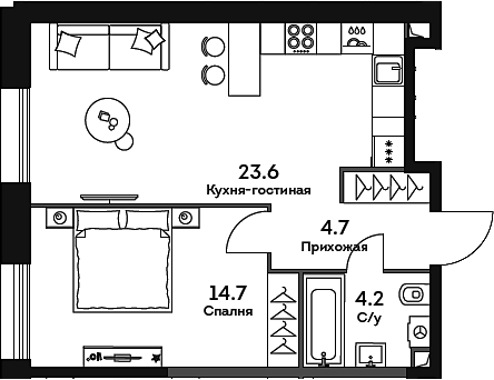 Планировка — Era, 2-комн., 47 м²
