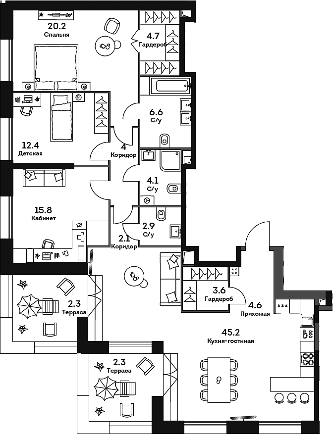 Планировка — Era, 4-комн., 126 м²
