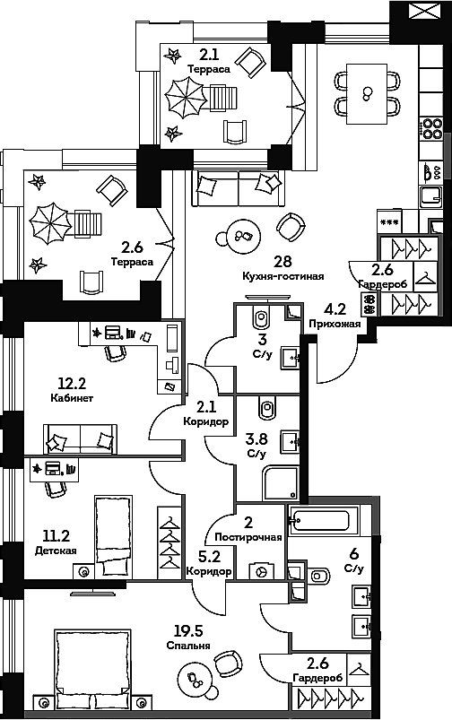 Планировка — Era, 4-комн., 102 м²