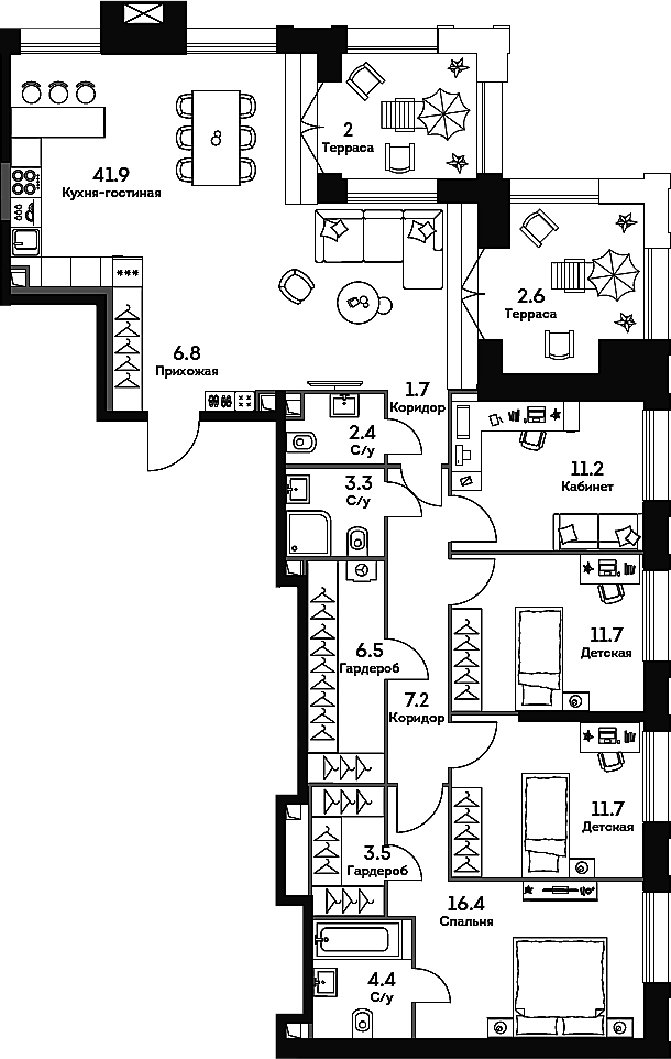 Планировка — Era, 5-комн., 129 м²
