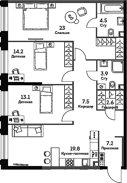 Планировка — Era, 4-комн., 96 м²